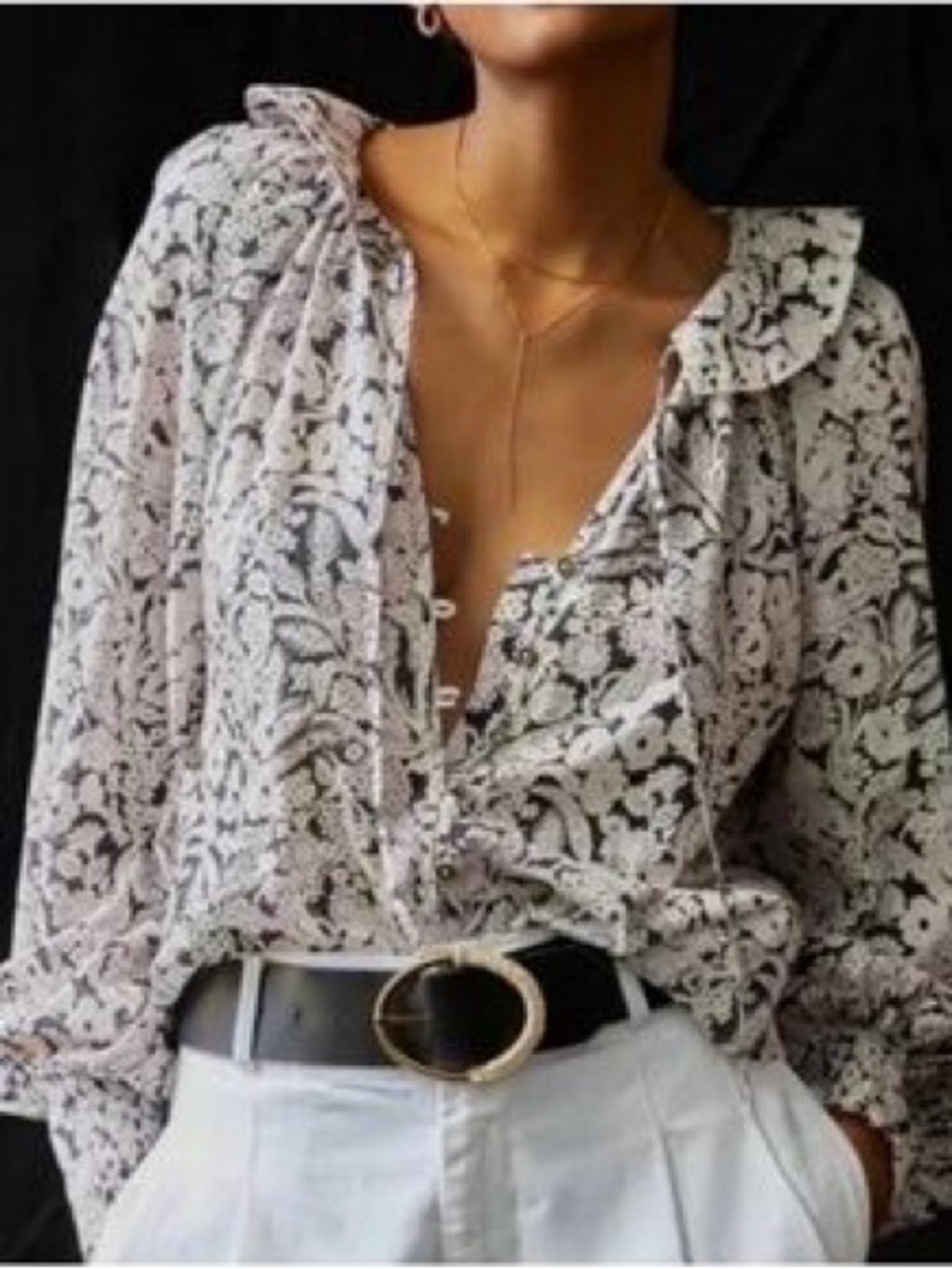 By Anthropologie Floral Ruffle Neck Buttoned Down Blouse Top Peasant Boho Sz S